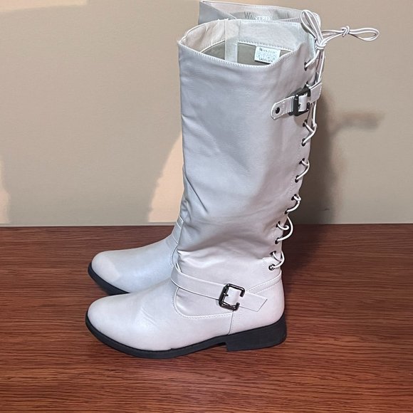 Wanted Shoes - Wanted | Ladyluck Knee High Boots | Color Ice / Cream | NWT | Lace Up Back